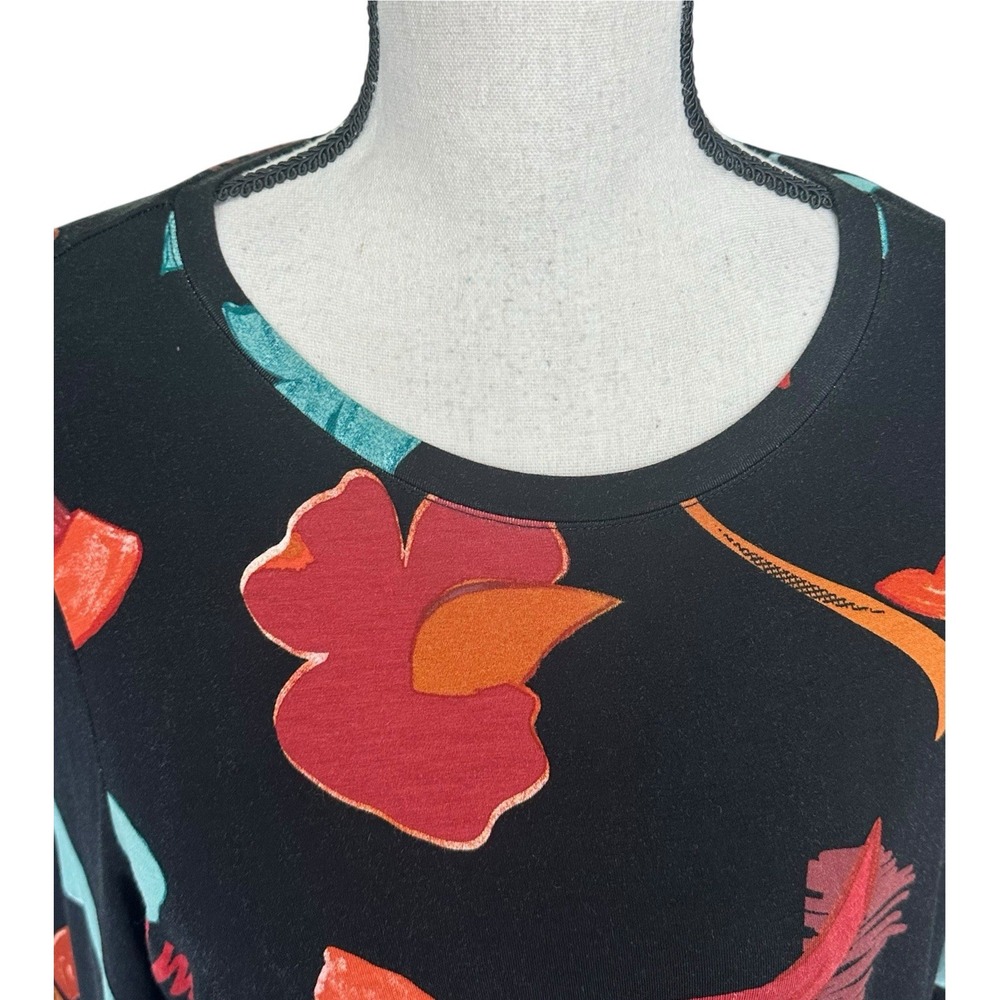 Chico's Floral Knit Top Size 3 XL Navy Pink Orange 3/4 Sleeve Scoop Neck Shirt - Picture 3 of 10